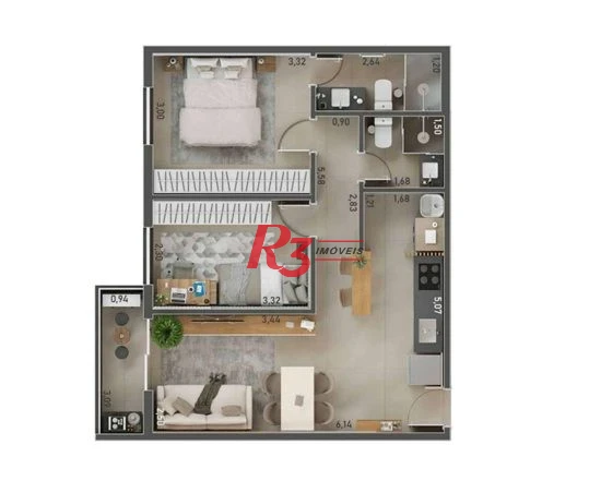 Apartamento com 2 dormitórios à venda, 56 m² por R$ 548409 - Macuco - Santos/SP