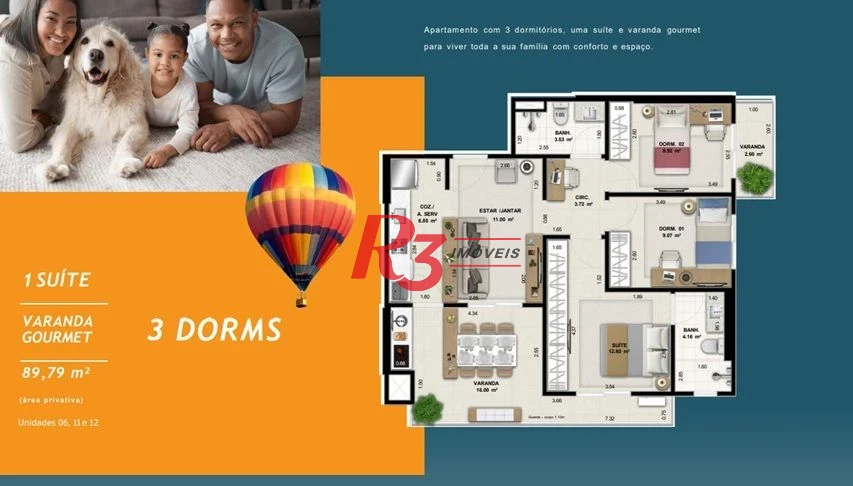 Apartamento à venda, 89 m² por R$ 1.286.089,56 - Encruzilhada - Santos/SP
