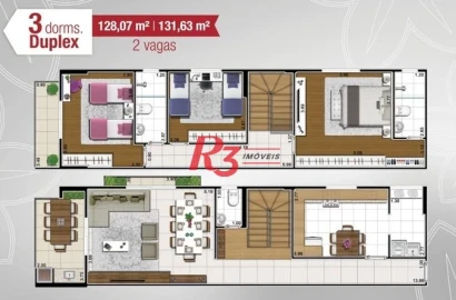 Apartamento Duplex com 3 dormitórios à venda, 128 m² por R$ 959.000 - Marapé - Santos/SP