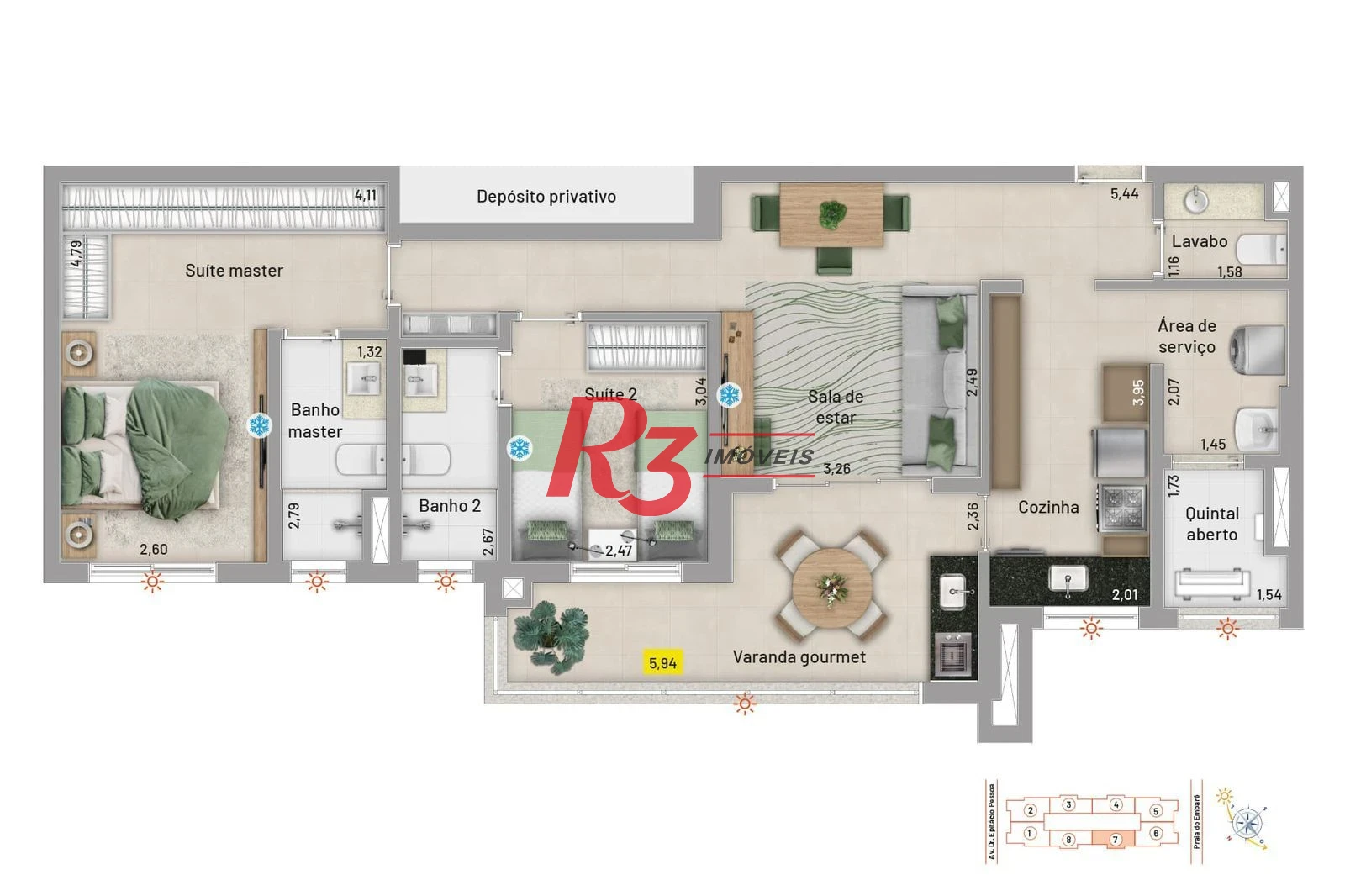 Apartamento com 2 dormitórios à venda, 96 m² por R$ 1.600.000,00 - Embaré - Santos/SP