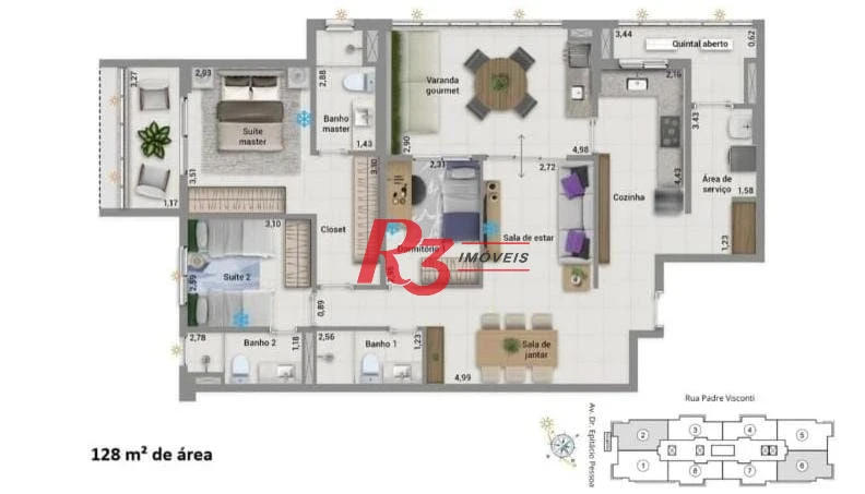 Apartamento Lançamento Mistral Embaré Patriani 3 dormitórios à venda, 128 m² por R$ 1.960.000 - Embaré - Santos/SP