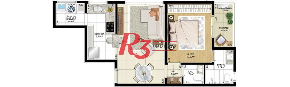 Apartamento com 1 dormitório à venda, 52 m² por R$ 603.075 - Aparecida - Santos/SP