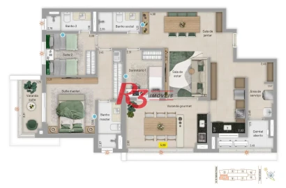 Apartamento com 3 dormitórios à venda, 123 m² por R$ 1.650.000 - Embaré - Santos/SP
