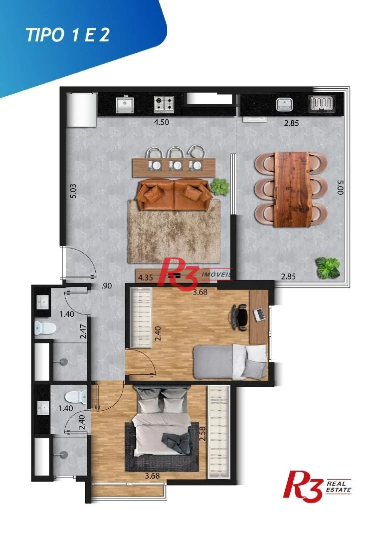 Apartamento com 2 dormitórios à venda, 70 m² por R$ 915.000,00 - José Menino - Santos/SP