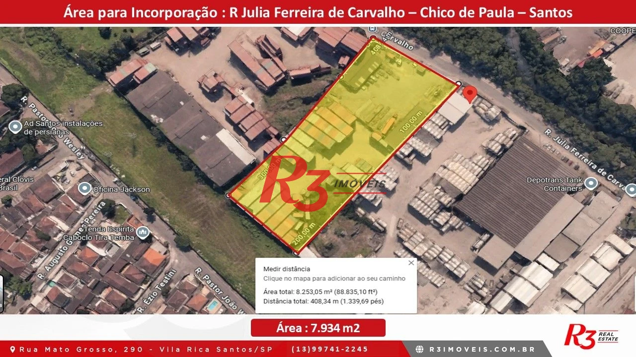 Terreno à venda, 7934 m² por R$ 40.000.000,00 - Chico de Paula - Santos/SP