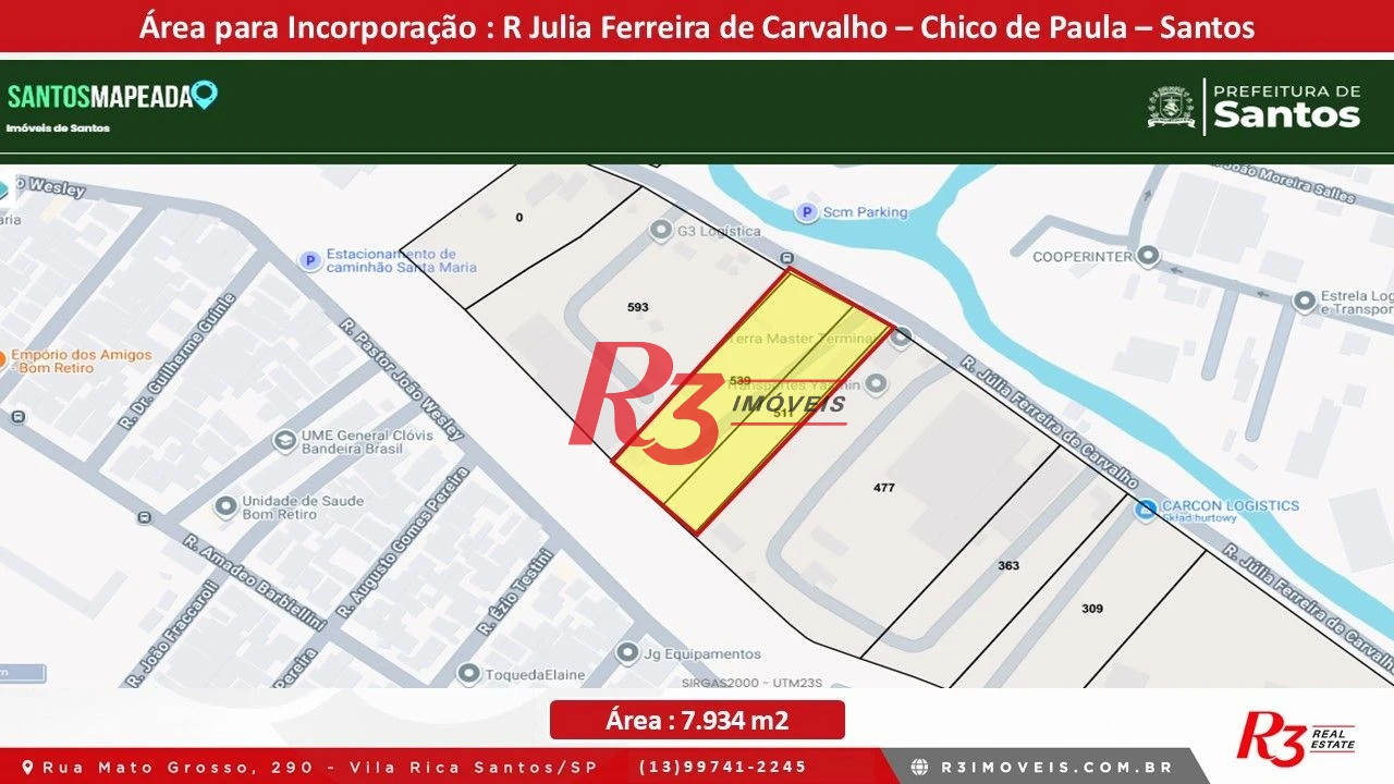 Terreno à venda, 7934 m² por R$ 40.000.000,00 - Chico de Paula - Santos/SP
