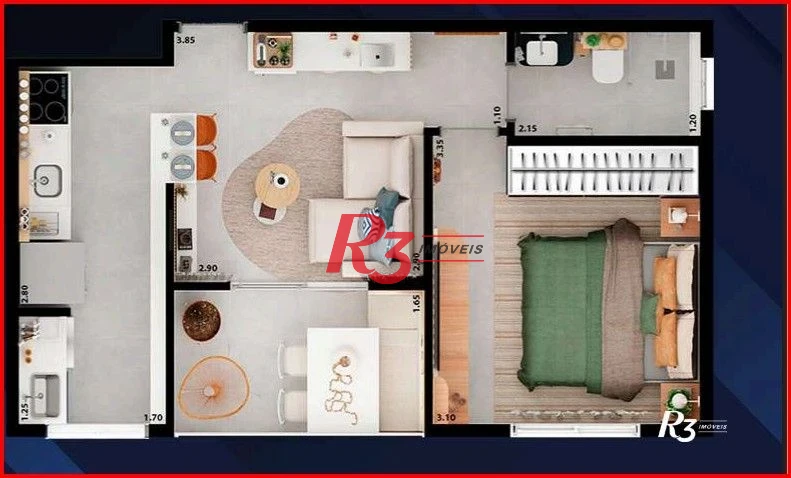 Apartamento à venda, 39 m² por R$ 342.000,00 - Aparecida - Santos/SP