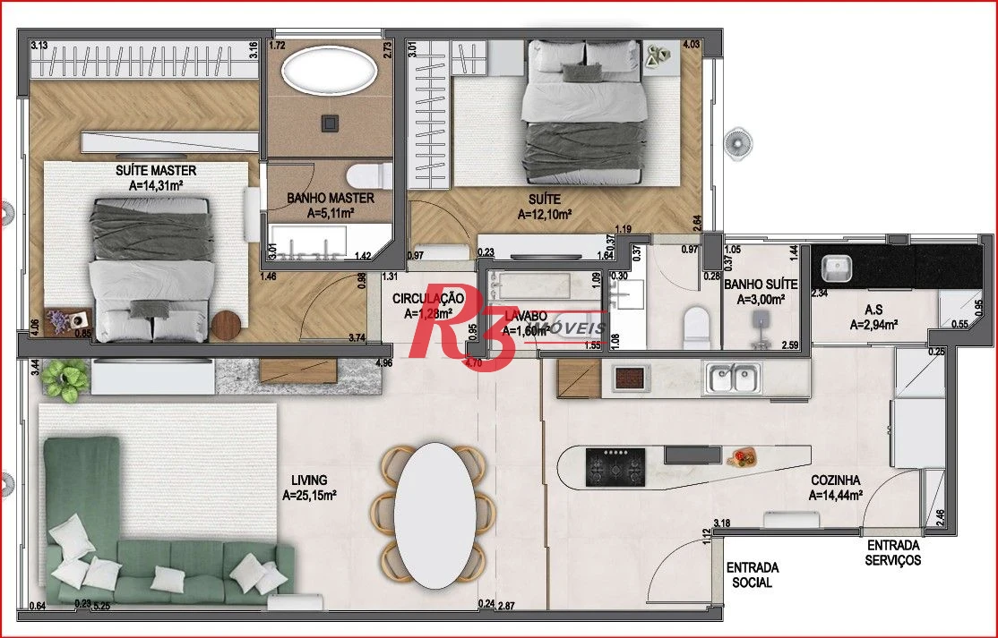 Apartamento com 2 dormitórios à venda, 120 m² por R$ 1.830.000 - POMPÉIA  - Santos/SP