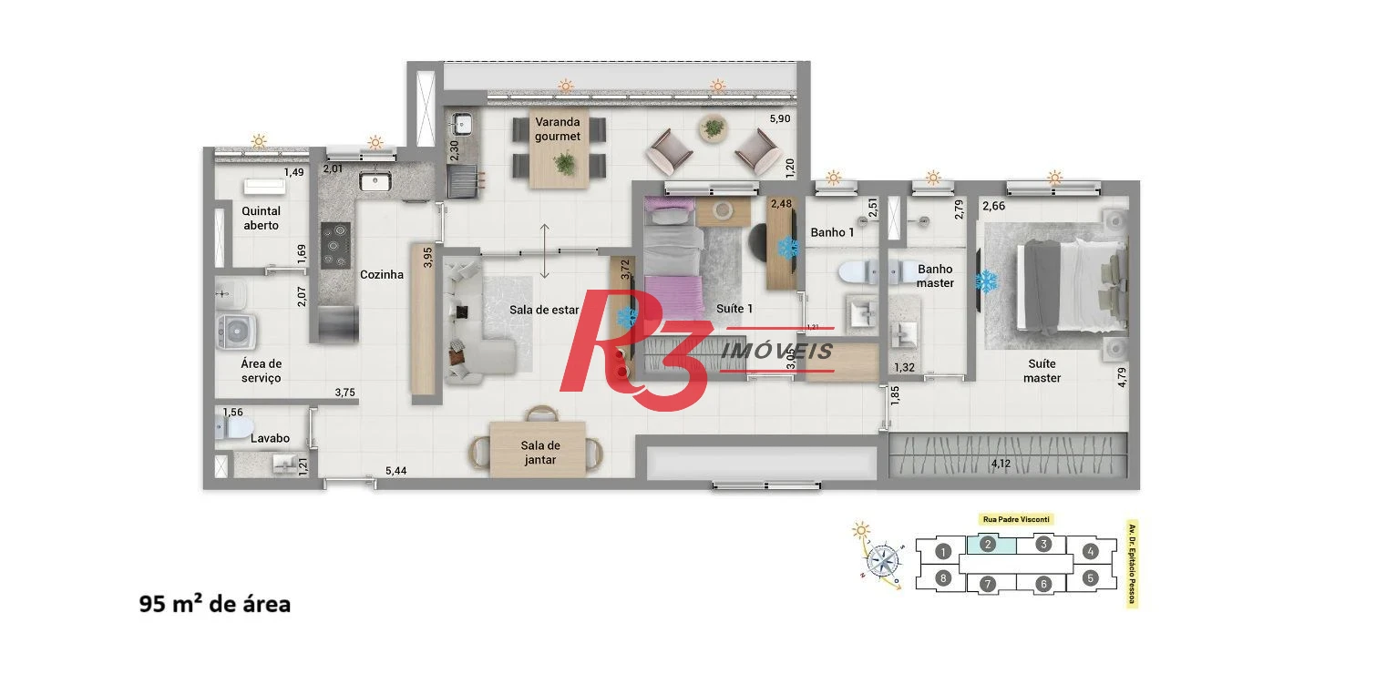 Apartamento com 2 dormitórios à venda, 96 m² por R$ 1.500.000,00 - Embaré - Santos/SP