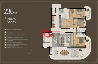 Apartamento com 3 suítes à venda, 234 m² por R$ 3.500.000 - Ponta da Praia - Santos/SP