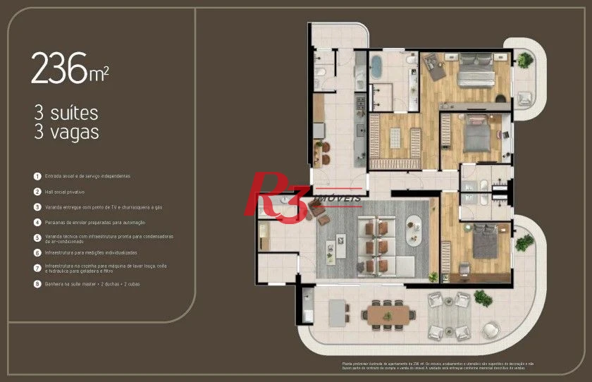 Apartamento com 3 suítes à venda, 234 m² por R$ 3.500.000 - Ponta da Praia - Santos/SP