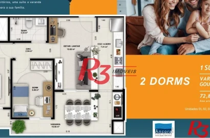Apartamento com 2 dormitórios à venda, 72 m² por R$ 950.000,00 - Encruzilhada - Santos/SP