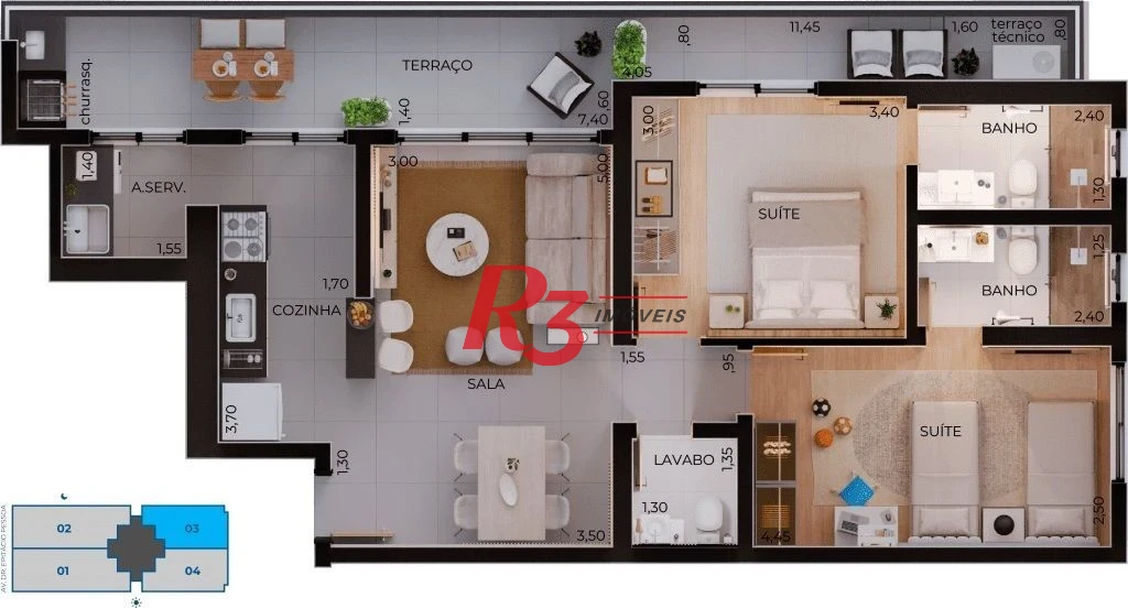 Apartamento com 2 dormitórios à venda, 84 m² por R$ 1.250.000,00 - Boqueirão - Santos/SP