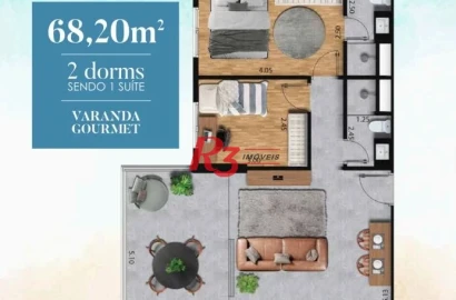 Apartamento com 2 dormitórios à venda, 69 m² por R$ 915.000 - José Menino - Santos/SP