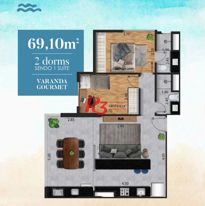 Apartamento com 2 dormitórios à venda, 70 m² por R$ 930.000 - José Menino - Santos/SP
