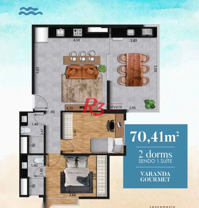 Apartamento com 2 dormitórios à venda, 70 m² por R$ 985.000 - José Menino - Santos/SP