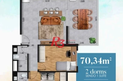 Apartamento com 2 dormitórios à venda, 70 m² por R$ 870.000,00 - José Menino - Santos/SP