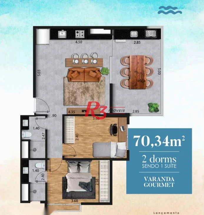 Apartamento com 2 dormitórios à venda, 70 m² por R$ 870.000,00 - José Menino - Santos/SP