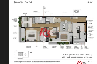 Apartamento com 3 dormitórios à venda, 99 m² por R$ 1.850.000,00 - Boqueirão - Santos/SP
