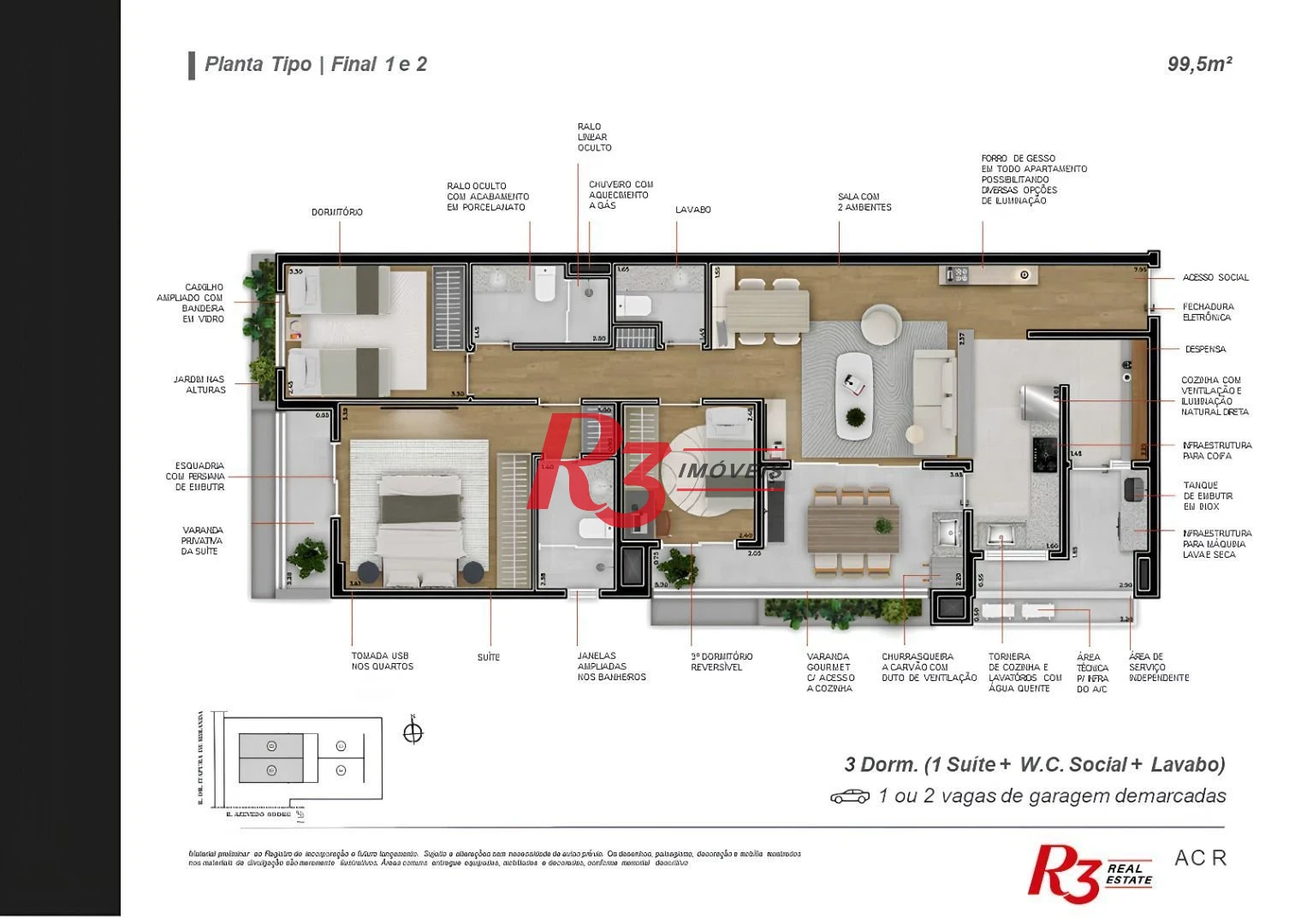 Apartamento com 3 dormitórios à venda, 99 m² por R$ 1.850.000,00 - Boqueirão - Santos/SP
