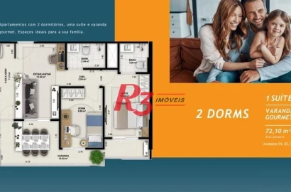 Apartamento com 2 dormitórios à venda, 72 m² por R$ 1.060.000,00 - Encruzilhada - Santos/SP