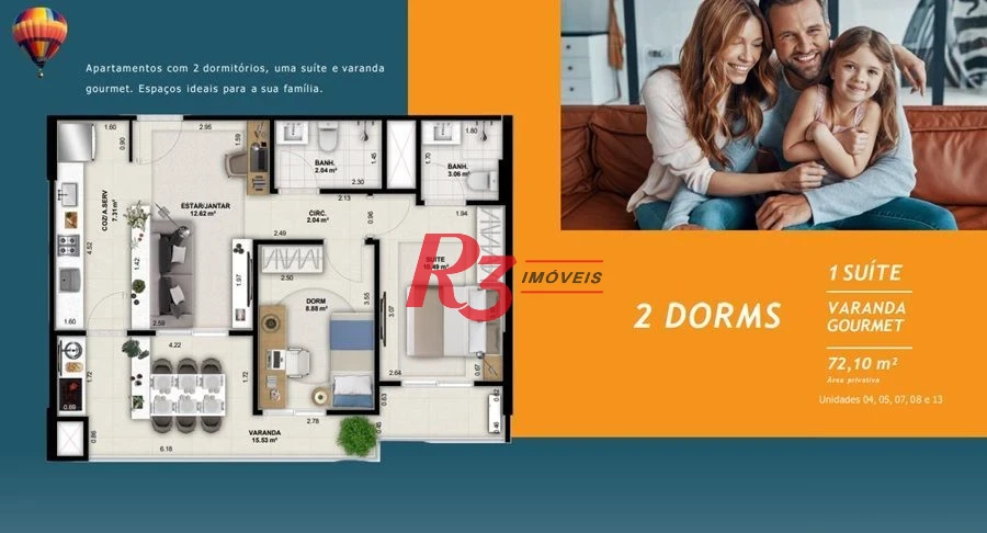 Apartamento com 2 dormitórios à venda, 72 m² por R$ 1.060.000,00 - Encruzilhada - Santos/SP