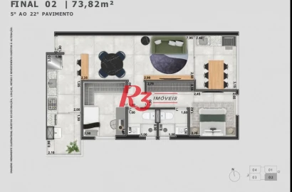 Apartamento com 2 dormitórios à venda, 73 m² por R$ 740.000,00 - Marapé - Santos/SP