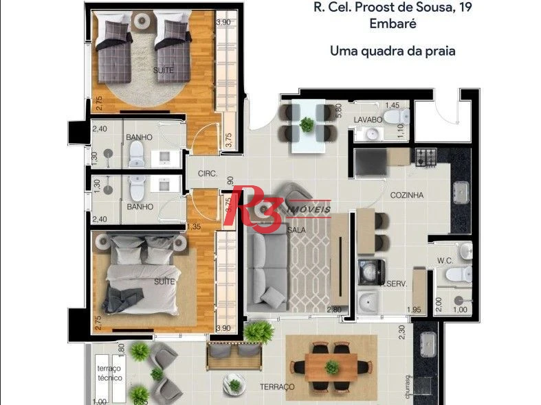 Apartamento com 2 dormitórios à venda, 97 m² por R$ 1.829.000,00 - Embaré - Santos/SP