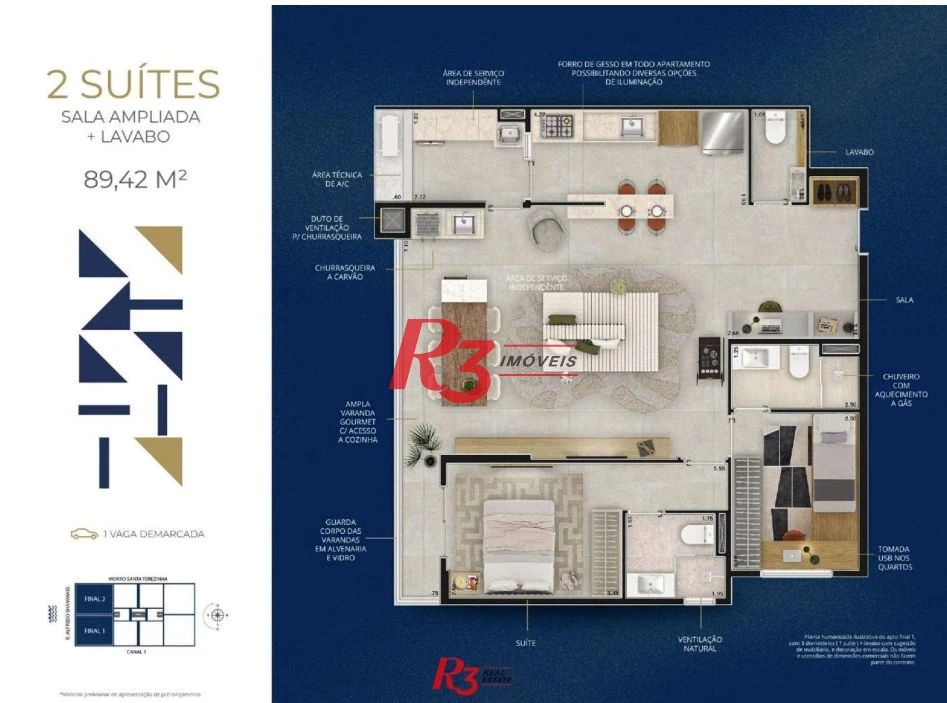 Apartamento com 2 dormitórios à venda, 89 m² por R$ 1.170.000,00 - Marapé - Santos/SP