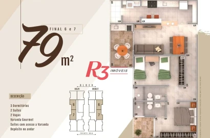 Apartamento com 2 dormitórios à venda, 79 m² por R$ 650.000,00 - Vilamar - Praia Grande/SP