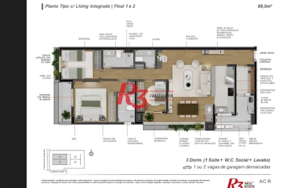 Apartamento com 3 dormitórios à venda, 99 m² por R$ 1.556.251 - Boqueirão - Santos/SP
