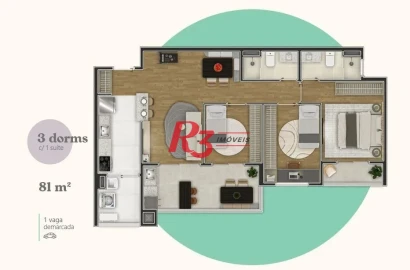 Apartamento com 3 dormitórios à venda, 81 m² por R$ 810.000,00 - Centro - São Vicente/SP