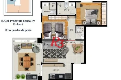 Apartamento com 2 dormitórios à venda, 98 m² por R$ 1.700.000,00 - Embaré - Santos/SP