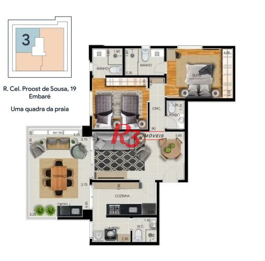 Apartamento com 2 dormitórios à venda, 98 m² por R$ 1.700.000,00 - Embaré - Santos/SP